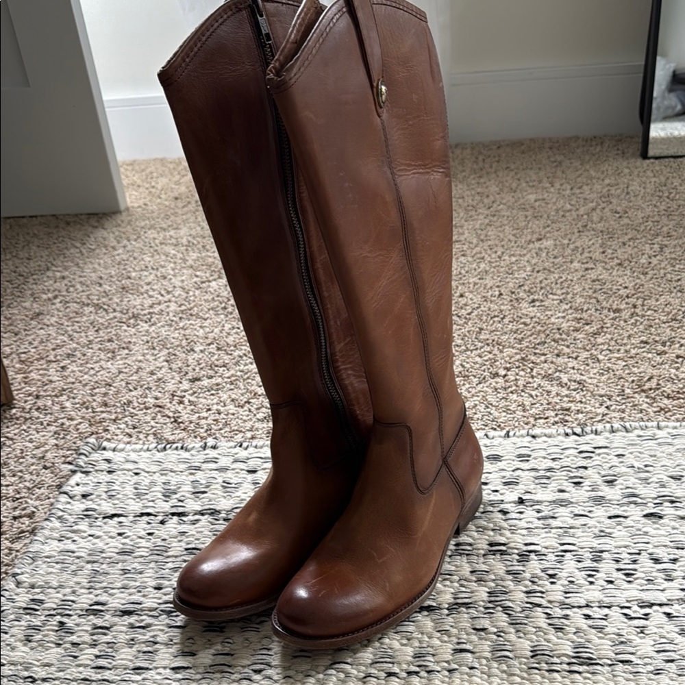 Frye Brown Over the Knee Boots with Polished Leather